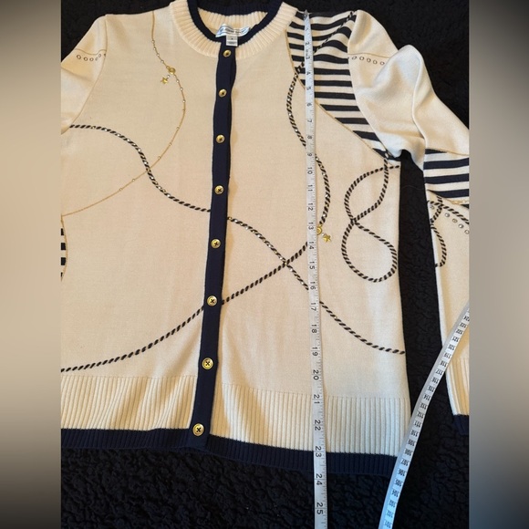 St John Sport Cream and Navy Nautical embellished Women's Cardigan - Picture 4 of 10